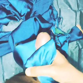 Handjob and Cum on satin silky blue suit salwar of nurse (70)