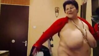 Big-Titted BBW Granny Dances on Webcam