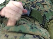 US Marine Crossdresser Cums All Over Self In Full Combat Uniform