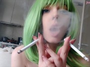 Cute Green Hair Egirl smoking 2 cigarettes at the same time (full vid on my 0nlyfans/ManyVids)