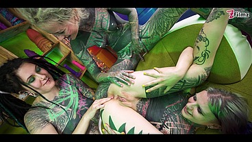 3 TATTOO lesbians play with CUM - ANAL gape, prolapse, ASS CUM SWAP first time anal - punk, goth, alt porn - ANUSKATZZ - ZF012