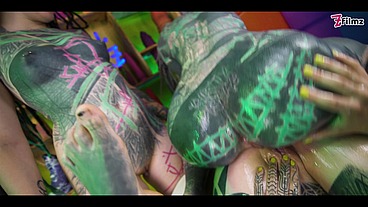 3 TATTOO lesbians play with CUM - ANAL gape, prolapse, ASS CUM SWAP first time anal - punk, goth, alt porn - ANUSKATZZ - ZF012