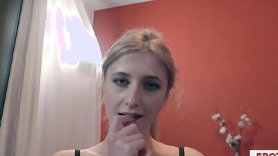 POV lovely blonde lady offered oral treatment before sitting on the raging erection