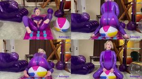 Purple Latex Goddess Cums On Beach Ball