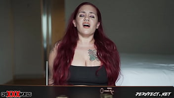 Big-titted young wife gives hot blowjob, cums hard