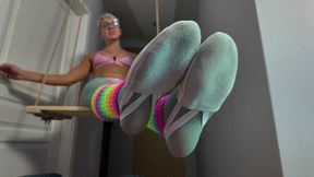 Colorful Ruslana Sits On A Swing And Massages Spiderman’s Dick - Blue Stockings And Semi Ballet - Full