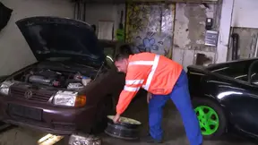 Sexy MILF with huge tits gets fucked hard in the garage