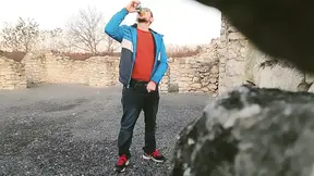 Drinking beer and peeing outdoor (60fps)