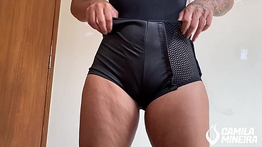 Call me on WhatsApp to see me cumming for you? Masturbating with Stuffed Shorts until I cum - TRY ON