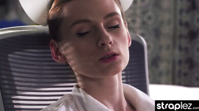 Rossy Bush dominates in nurse uniform with strapon and pantyhose foot tease