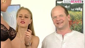 Lesbo blondes fuck hard with monster dildos