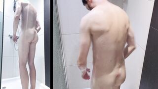 A boy takes a bathroom alone