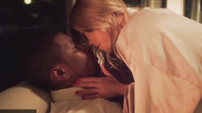 Slim blonde beauty seduced by a black stud and fucked passionately