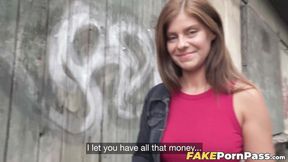 ”Brunette beautiful babe Tiffany Blue banged outside in exchange for cash”