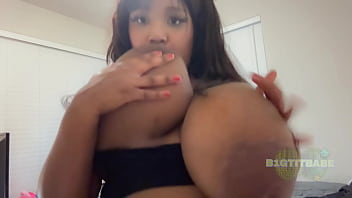 Jumping while sucking on JJ Cups (Busty Amateur)