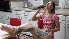 Mini-Dress & No Knickers leads Catherine Sterling to a Self-Bondage Sex Session in the Kitchen! Amateur POV Bound Blowjob & Sex! HD MP4 Version
