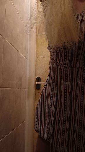 Obedient Slut Rides Wall-mounted Dildo on the Toilet