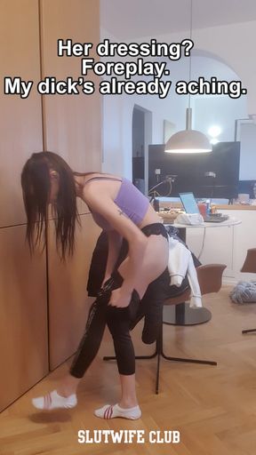 Candie Cross in a glossy latex skirt, teasing - then mine.