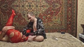 Russian Hoe Wife Masturbates Behind with Dildo