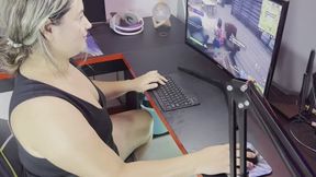 Game girl gets very horny and masturbates while playing