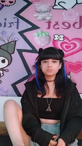 Emo girl with blue hair and black choker