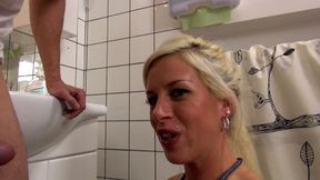 Manu Magnum,big boobed blonde pornstar from German likes big cock bathroom fuck and mouth ending