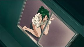 Girl Masturbates and Swallows Neighbor′s Cock with Her Hairy Pussy