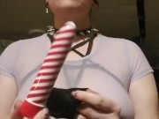A little new years fun, goth w/ glass candy cane & vibrator in lingerie
