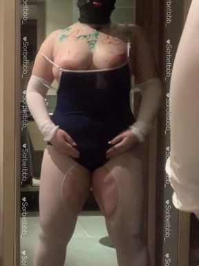 Masked Asian with big boob and body paint