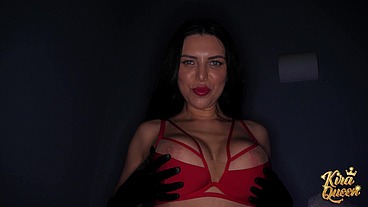 Kira’s Huge Tits Bounce As She Milks Cum In Red Lingerie!
