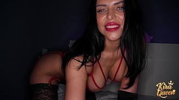 Kira’s Huge Tits Bounce As She Milks Cum In Red Lingerie!