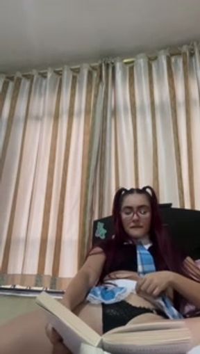 She gets horny doing her homework and rubs her punk pussy - Colombia tiktoker