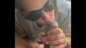 Fye Red Lightskin Ebony Slut Little Step-Sister Giving Blowjob In Front Of Window Gets Cum On Her Face While Her Boyfriend Is Looking For Her