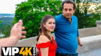 Czech brunette gets picked up and fucked in doggystyle while husband watches