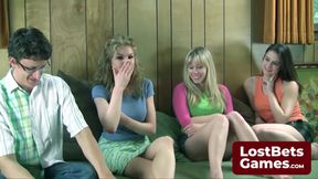 The triumphant winners playfully doodle on the losing duo