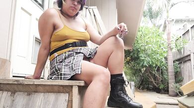 POV catching me horny smoking on break tease choke