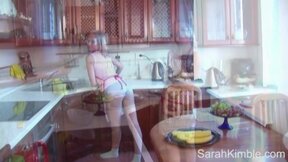 Sarah Kimble fingering her shaved snatch with cream