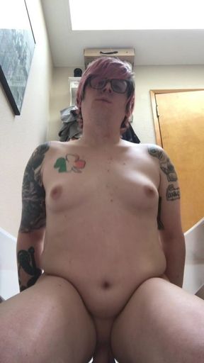 Chubby Trans Riding BBC Dildo