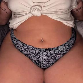 BBW showing off her used panties for customer ( with masturbation and cum )