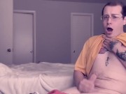 Boy gives himself a dick massage shows some ass and masterbates hard trying not to cum horny tatted