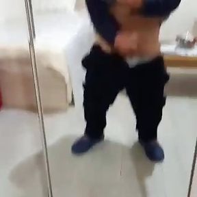 Albanian Dad cumming in front of mirror