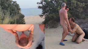 Old man Suck Fun and Cum on Public Beach - Amateur Older Younger