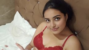 POV first time anal fuck for a cute Indian babe in red lingerie