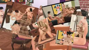 3D Animated Friends gang in hot home group fuck fest