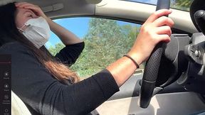 French beauty puts a vibrator in a tight pussy and drives a car