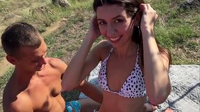 The guys caught the village slut sunbathing naked and couldn'_t resist fucking her pussy - 1.213