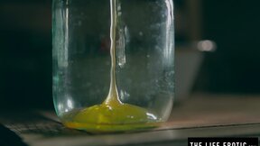 Naughty Raeah uses honey and cucumber to masturbate solo