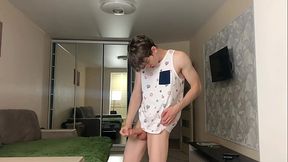 Dick Bouncing &amp_ i'_m Cumming on Singlet / Big Dick 23cm/ Uncut / Close-up /