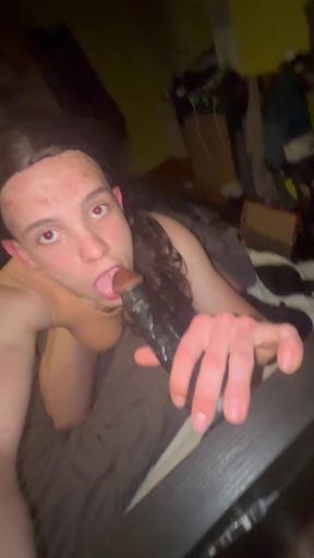 Slim sissy girl enjoys anal spit roast in a solo scene