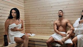 Big Tranny babe enjoys bareback sex with BF in sauna